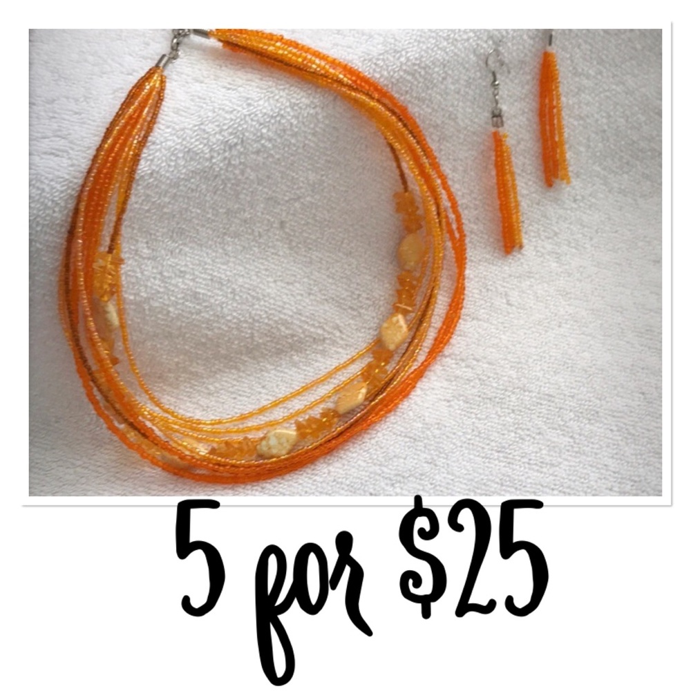 🚨CLOSET CLOSING🚨 Orange Multilayered Beaded Necklace & Earrings